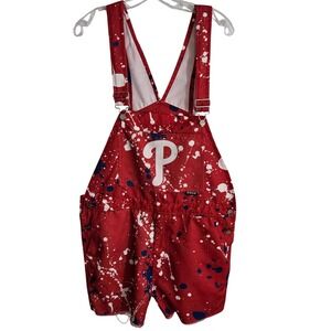 Phillies FOCO Men's Overall Shorts Large Red Paint Splatter MLB Baseball